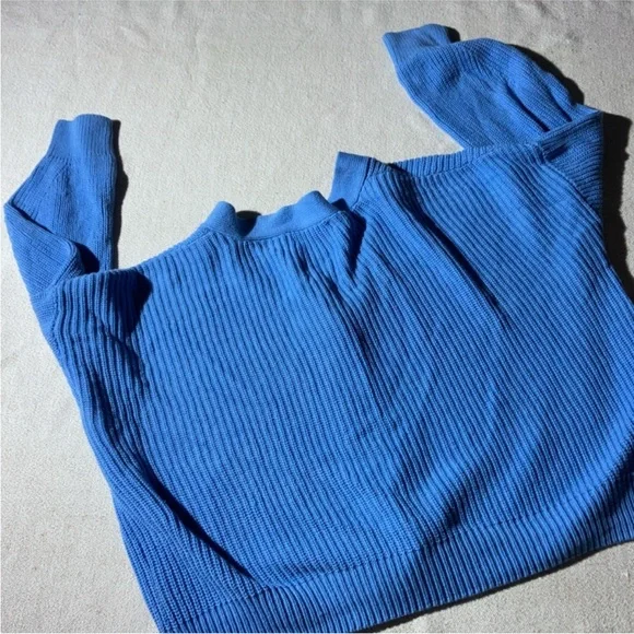24 Colours Blue Cotton Ribbed Cropped V-neck Cardigan - Picture 3 of 8